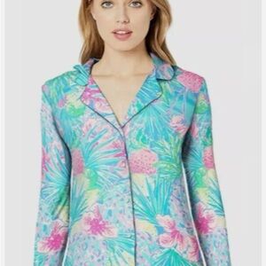 Lilly Pulitzer Ruffled Knit Pajama Top Button Up “Swizzle In” - Size XS